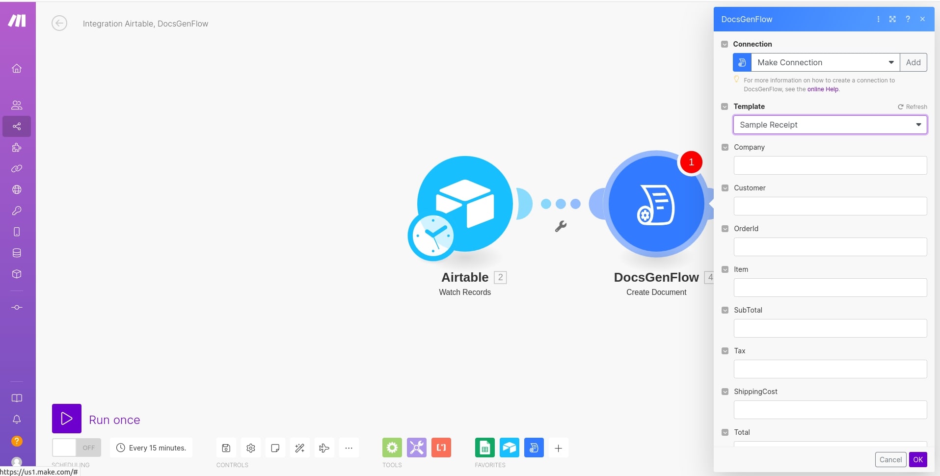 Selecting template and configuring field values in Docsgenflow via Zapier